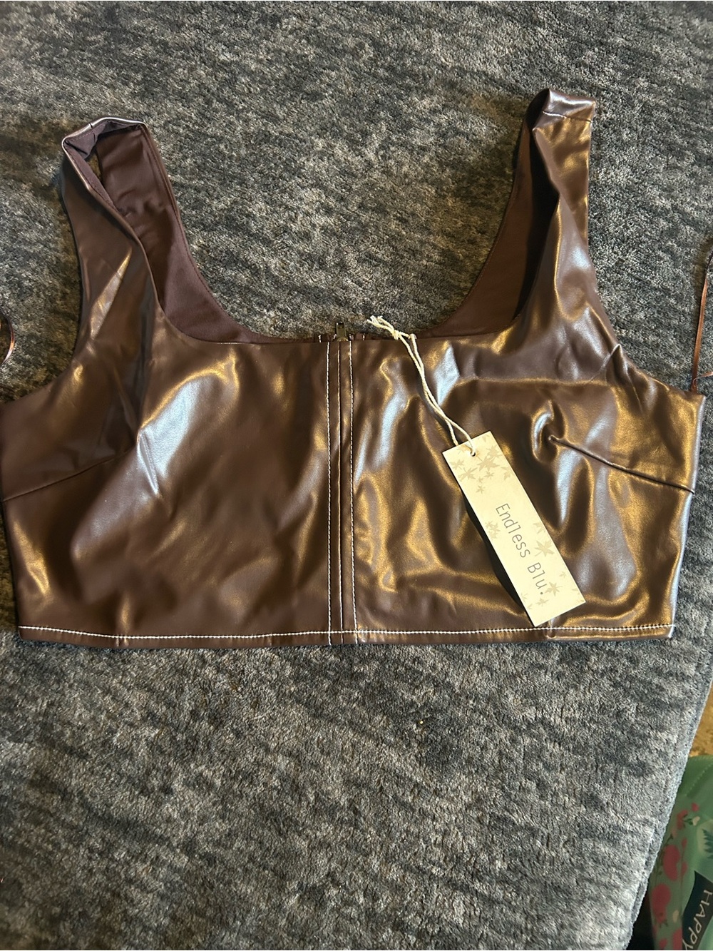Endless Blu Brown Faux Leather Crop Tank Top